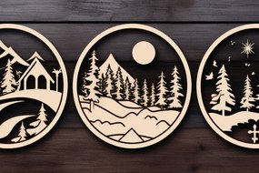 Σετ των 3 Intra απο ξύλο plywood 3mm-4mm πάχος - Cricut Χριστουγεννιάτικη Σκηνή Στολίδι  Bund Δίασταση 4x4 cm INTRAFABR-82750037