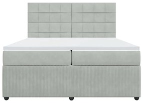 vidaXL Κρεβάτι Boxspring με Στρώμα Ανοιχτό Γκρι 200x200 εκ. Βελούδινο