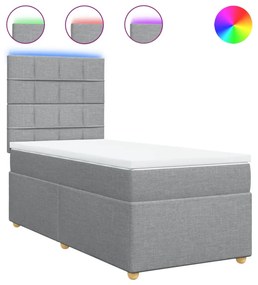 vidaXL Κρεβάτι Boxspring με Στρώμα Ανοιχτό Γκρι 90x200 εκ. Υφασμάτινο