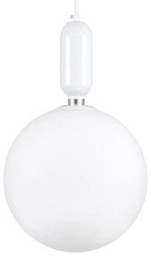 GloboStar® MAVERICK 00941 Μοντέρνο Κρεμαστό Φωτιστικό Οροφής Μονόφωτο 1 x E27 Λευκό Μεταλλικό Γυάλινο Μπάλα Φ30 x Υ48cm