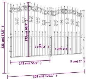 vidaXL Πόρτα Φράχτη με Ακίδες Μαύρη 305x223 εκ. Ατσάλι με Ηλεκτρ. Βαφή