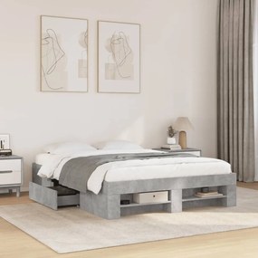 vidaXL Πλαίσιο Κρεβατιού Γκρι Σκυροδέματος 135x190 εκ. Επεξεργ. Ξύλο
