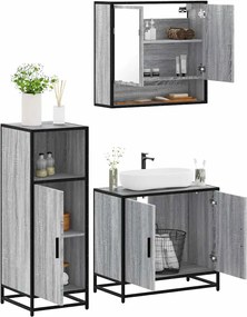 vidaXL Σετ Επίπλων Μπάνιου 3 Τεμαχίων Γκρι Sonoma Επεξεργασμένο Ξύλο