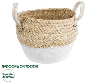 GloboStar® Artificial Garden SANTORINI 20576 Διακοσμητικό Πλεκτό Κασπώ Γλάστρα - Flower Pot Μπεζ με Λευκό Φ28 x Υ24cm