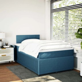 vidaXL Κρεβάτι Boxspring με Στρώμα Μπλε 120x190 εκ. Βελούδινο