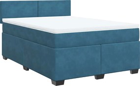 vidaXL Κρεβάτι Boxspring με Στρώμα Μπλε 140x190 εκ. Βελούδινο