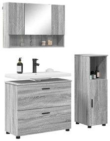 vidaXL Σετ Επίπλων Μπάνιου με ράφι 3 pcs Γκρι sonoma 76,5 x 35 x 64 εκ