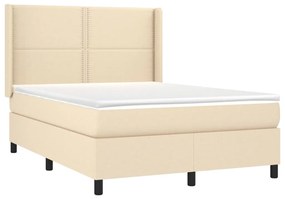 vidaXL Κρεβάτι Boxspring με Στρώμα Κρεμ 140x200 εκ. Υφασμάτινο