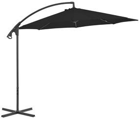 Ομπρέλα Κρεμαστή Μαύρη 300 εκ. με Ατσάλινο Ιστό - Μαύρο