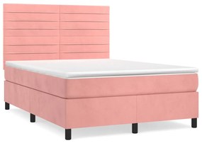 vidaXL Κρεβάτι Boxspring με Στρώμα Ροζ 140x200 εκ. Βελούδινο