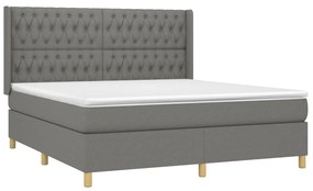 Κρεβάτι Boxspring με Στρώμα &amp; LED Σκ.Γκρι 180x200 εκ Υφασμάτινο - Γκρι