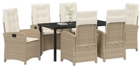 vidaXL Σέτ φαγητού για κήπο 7 pcs Μπεζ συνθετικό ρατάν