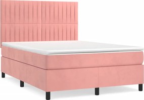 vidaXL Κρεβάτι Boxspring με Στρώμα Ροζ 140x200 εκ. Βελούδινο