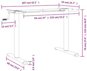 Σκελετός Όρθιου Γραφείου Λευκός (94-135)x60x(70-114) εκ. Ατσάλι - Λευκό