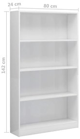 vidaXL Βιβλιοθήκη με 4 Ράφια Γυαλιστερό Λευκό 80x24x142 εκ Μοριοσανίδα