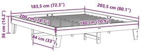 Σκελετός Κρεβατιού Χωρίς Στρώμα 180x200 εκ Μασίφ Ξύλο Πεύκου - Καφέ