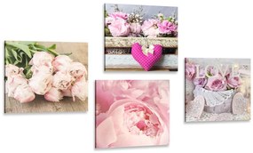 Σετ εικόνων λουλούδια σε στυλ vintage - 4x 60x60