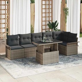 vidaXL Σετ Καναπέ Κήπου με μαξιλάρι 7 pcs Γκρι Πολυ ράταν