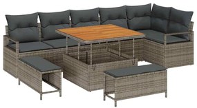 vidaXL Σετ Καναπέ Κήπου με μαξιλάρι 9 pcs Γκρι 100 x 100 x 71 cm