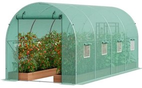 VEVOR Walk-in Tunnel Greenhouse 14.6x6.36x6.3ft Galvanized Frame PE Cover Green