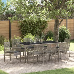 vidaXL Σέτ φαγητού για κήπο 9 pcs Γκρι 190 x 90 x 75 cm
