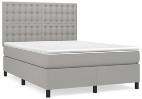 Κρεβάτι Boxspring με Στρώμα Ανοιχτό Γκρι 140x200 εκ. Υφασμάτινο - Γκρι