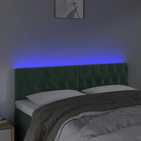Κεφαλάρι Κρεβατιού LED Σκούρο Πράσινο 144x7x78/88 εκ. Βελούδινο - Πράσινο