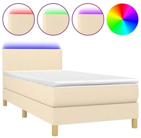 Κρεβάτι Boxspring με Στρώμα &amp; LED Κρεμ 90x190 εκ. Υφασμάτινο - Κρεμ