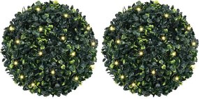 vidaXL Τεχνητές μπάλες πυξάρι με φώτα LED 2 τεμ. Πράσινο 45 εκ.
