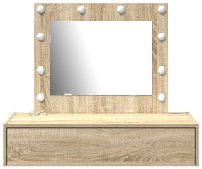 vidaXL Τραπέζι Μακιγιάζ στον Τοίχο με LED Φώτα Δρυς Sonoma