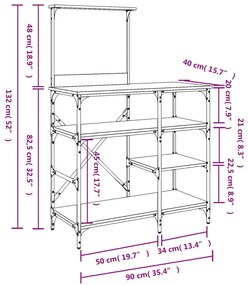 Ραφιέρα Κουζίνας Sonoma Δρυς 90x40x132 εκ. Επ. Ξύλο &amp; Μέταλλο - Καφέ