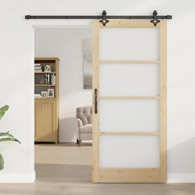 vidaXL Συρόμενη Πόρτα Χειροκίνητος Καφέ 93 x 202 cm Ξύλο και μέταλλο