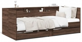 vidaXL Καναπές-Κρεβάτι με Συρτάρια Καφέ Δρυς 90x200 εκ. Επεξ. Ξύλο