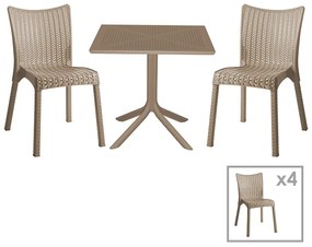 Τραπεζαρία κήπου Groovy-Confident pakoworld σετ 5τεμ PP cappuccino 80x80x74,5εκ.