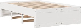 vidaXL Κρεβάτι Βιβλιοθήκη Χωρίς Στρώμα Λευκό 135x190 εκ Μασίφ Πεύκο