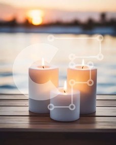 Intra Συλλεκτικό Ξύλινο Παζλ Plywood 4mm - Ήσυχο ηλιοβασίλεμα με τρία λευκά κεριά Σε Ξύλινο Κουτί - Διαστάσεις Puzzle: 10x10 cm – 25 κομμάτια