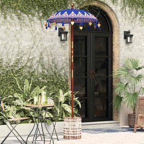 vidaXL Ομπρέλα με Βάση Μπλε, Καφέ 250 cm Βαμβάκι, Ξύλο