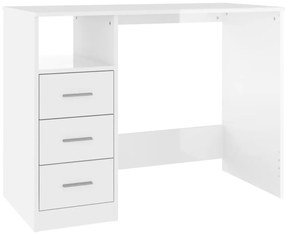 vidaXL Γραφείο με Συρτάρια Γυαλ. Λευκό 102x50x76 εκ. Επεξεργ. Ξύλο