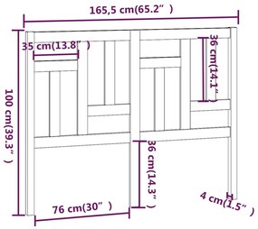 vidaXL Κεφαλάρι Κρεβατιού 165,5x4x100 εκ. από Μασίφ Ξύλο Πεύκου