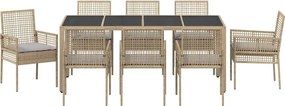 vidaXL Σέτ φαγητού για κήπο 9 pcs Μπεζ συνθετικό ρατάν