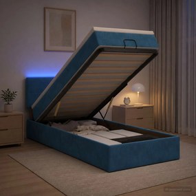 vidaXL Κρεβάτι Ottoman με Στρώμα και LED Σκούρο Μπλε 100 x 200 cm