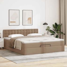 VidaXL Οθωμανικό κρεβάτι με στρώματα & LEDs Cappuccino Faux Leather