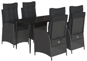 vidaXL Σετ Τραπεζαρίας Κήπου 5 Τεμαχίων Μαύρο Συνθ. Ρατάν με Μαξιλάρια