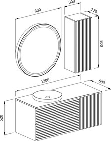 Martin Vien 120 Anthracite MDF - Πάγκος με Νιπτήρα &amp; Καθρέπτη Led