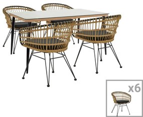 Dining table Naoki C set of 7 natural rattan-black metal-glass 160x90x78cm 160x90x78 εκ.