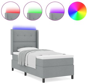 vidaXL κρεβάτι Box Spring  με στρώμα & LED Γκρι 80x200 εκ Υφασμάτινο