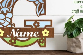 Σετ των 2 Intra απο ξύλο plywood 3mm-4mm πάχος Κουνελάκι κεφαλαίο μονόγραμμα Γράμμα G Δίασταση 30x20 cm INTRAFABR-72791901