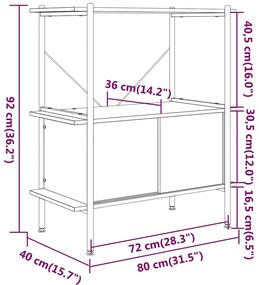 vidaXL Ραφιέρα 3 Επιπέδων με Ντουλάπι 80x40x92 εκ. Ατσάλι/Επεξ. Ξύλο