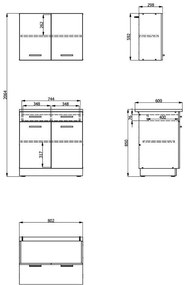 Έτοιμη Σύνθεση Κουζίνα Dalila 80 Γκρί Δρύς - Λευκό 80x51,5x206,5 εκ. 80x51.5x206.5 εκ.