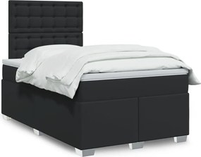 vidaXL Κρεβάτι Boxspring με Στρώμα Μαύρο 120x190εκ.από Συνθετικό Δέρμα